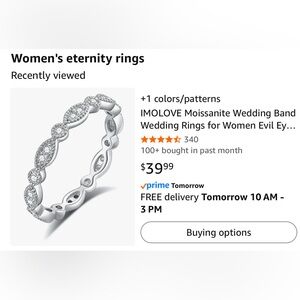 IMOLOVE Silver Moissanite Eternity Ring Size 6